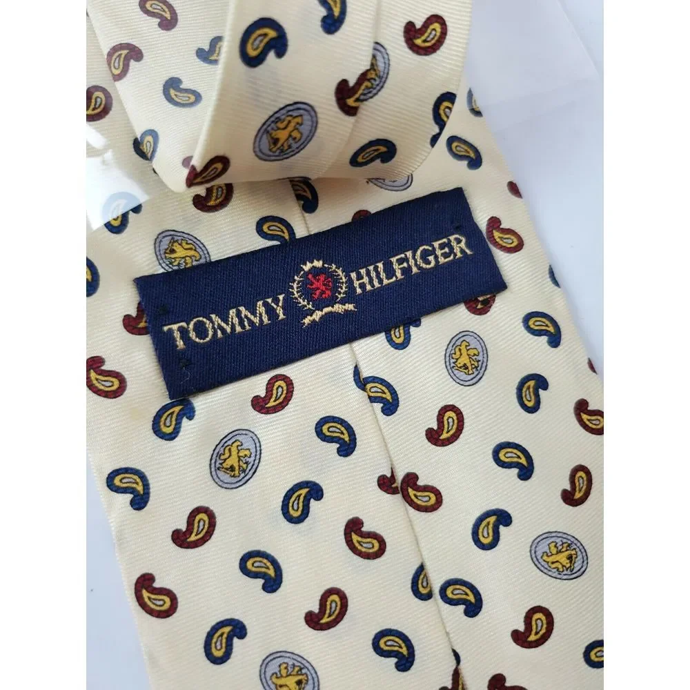 New Tommy Hilfiger Men's Paisley Silk Tie Cream Print‎ (With Defects)